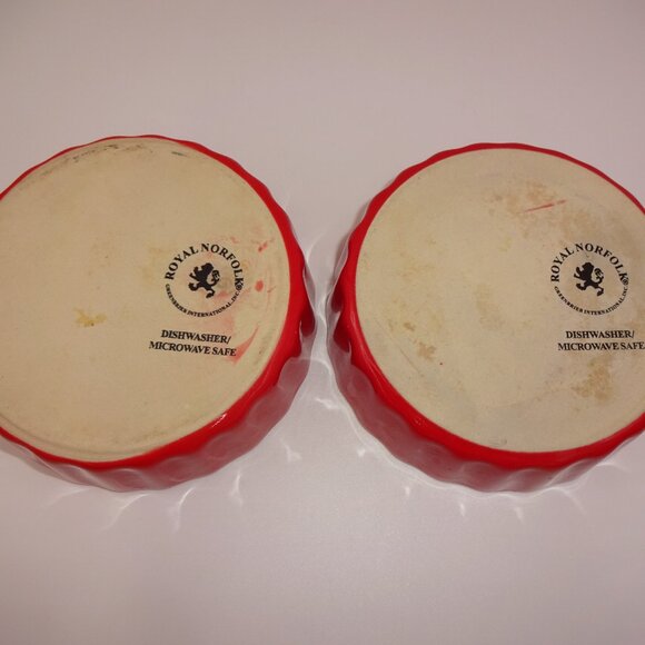 2 Round Royal Norfolk Red & White Ribbed Mini Casserole Dishes Baking Quiche - Picture 6 of 7